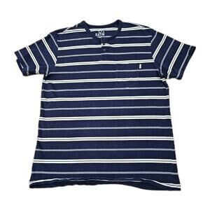 Katin Men's Henley T-Shirt Size Large Blue Striped Pocket Surfing Made in USA